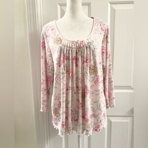 Miss Elaine Womens Medium Pajama Sleep Top Size XL Pink Roses Rayon 1